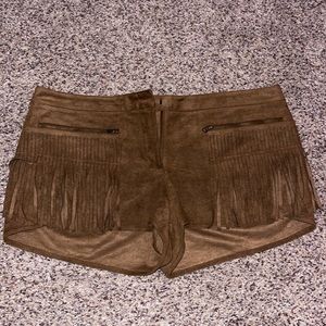 BCBGMAXAZRIA BROWN SUEDE SHORTS WITH FRINGE LARGE